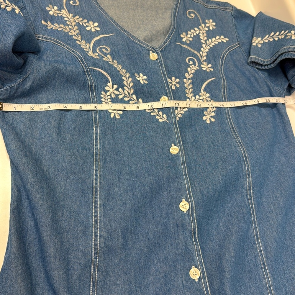 Denim Jazz Vintage Embroidered Button Front Denim Midi Dress | size 1X | EUC - Picture 8 of 10